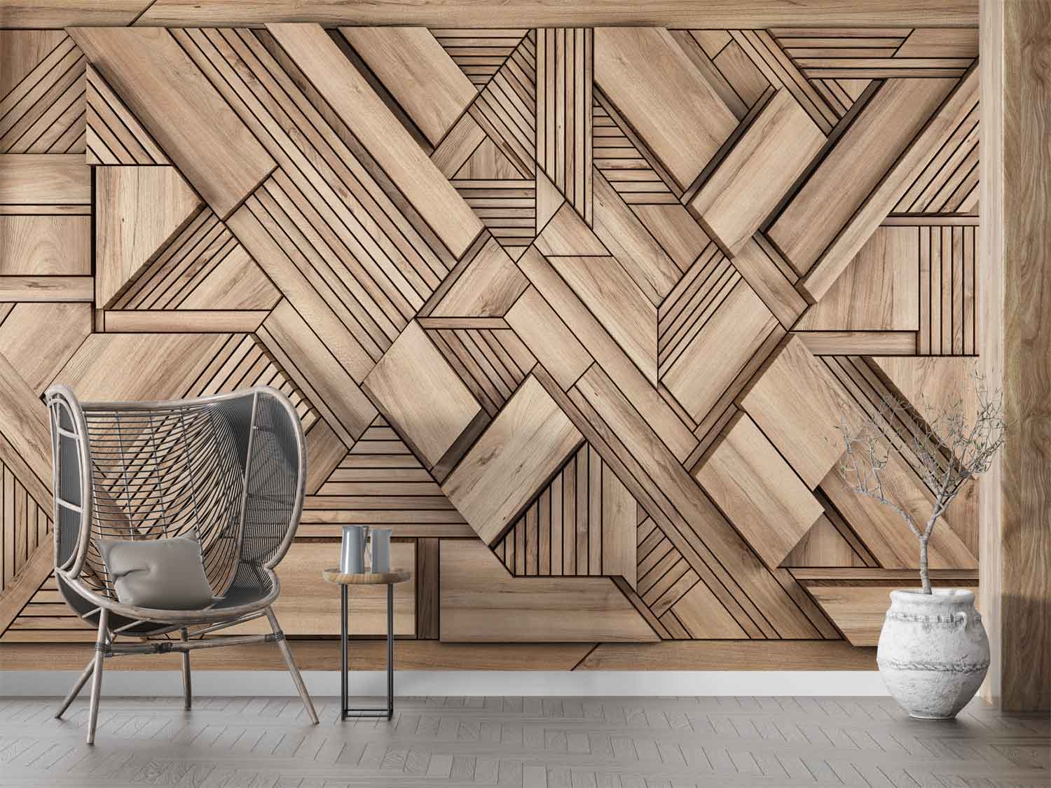 3D тапет дървена ламперия